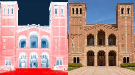 A thermal infrared image of UCLA’s Royce Hall. Its facade absorbs heat from the ground&nbsp;while some heat from the ground/building radiates up to the cold sky. 